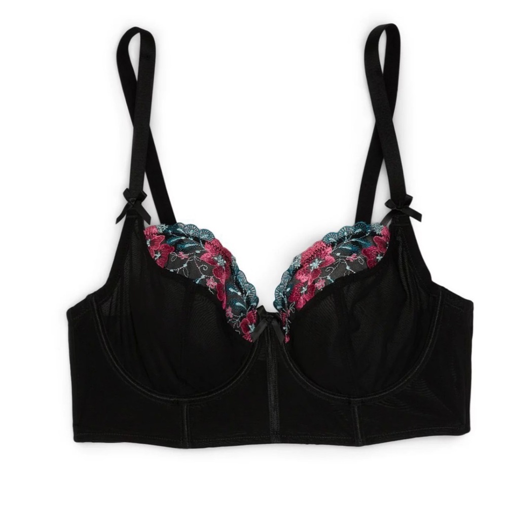 Adore Me Black and Pink Floral Lace Bra - Picture 3 of 9